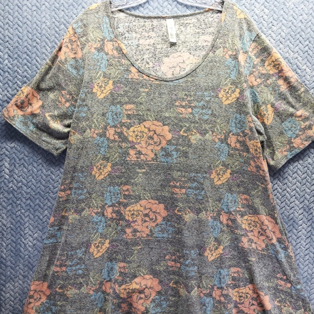LuLaRoe Perfect T Tunic Top Womens 2XL Floral Grey Comfy Soft Scoop Neck Flared